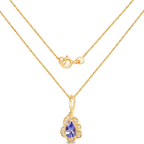 Colgante de Oro Amarillo de 14K con Tanzanita y Diamantes de 0.40 Quilates