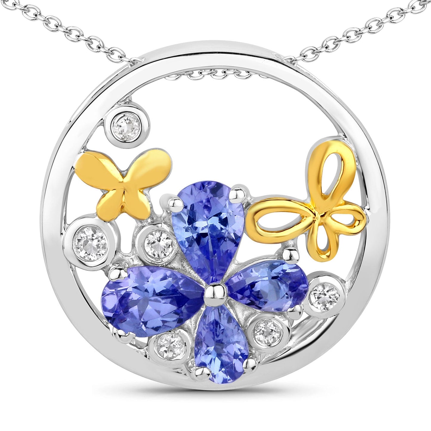 Pendentif en Tanzanite et Topaze Blanche de 1,33 Carat en Argent Sterling