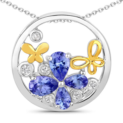 Pendentif en Tanzanite et Topaze Blanche de 1,33 Carat en Argent Sterling