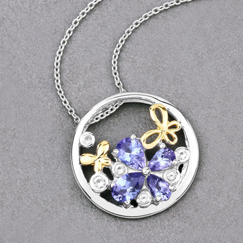 Pendentif en Tanzanite et Topaze Blanche de 1,33 Carat en Argent Sterling