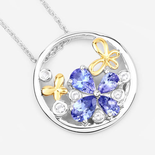Pendentif en Tanzanite et Topaze Blanche de 1,33 Carat en Argent Sterling