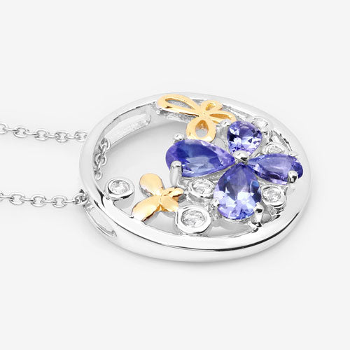 Pendentif en Tanzanite et Topaze Blanche de 1,33 Carat en Argent Sterling