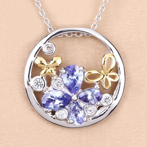 Pendentif en Tanzanite et Topaze Blanche de 1,33 Carat en Argent Sterling