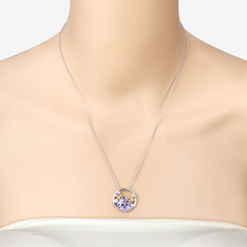 Pendentif en Tanzanite et Topaze Blanche de 1,33 Carat en Argent Sterling