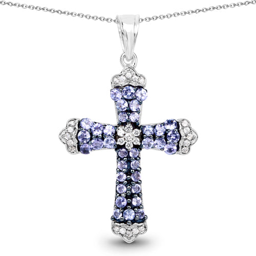 1.84 Carat Genuine Tanzanite & White Zircon Sterling Silver Pendant