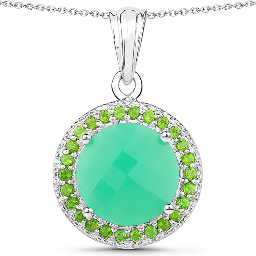 5.32 Carat Genuine Chrysoprase and Chrome Diopside Pendant