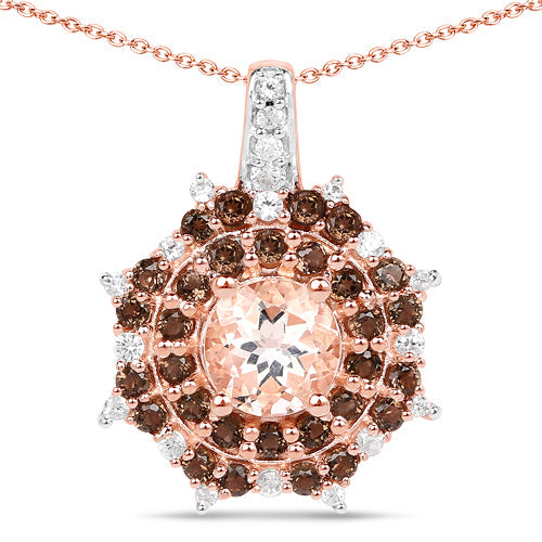Pendentif en Morganite et Quartz Fumé Plaqué Or Rose 18K
