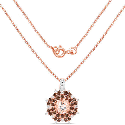Pendentif en Morganite et Quartz Fumé Plaqué Or Rose 18K