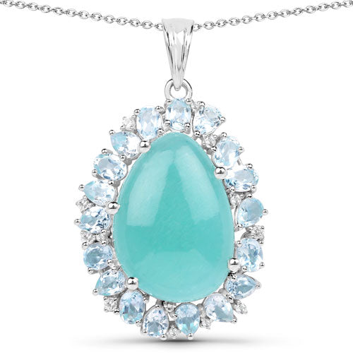 Pendentif en argent sterling .925 avec amazonite et topaze de 13,28 carats