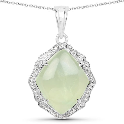 Pendentif en argent sterling avec préhnite véritable de 7,49 carats et topaze blanche