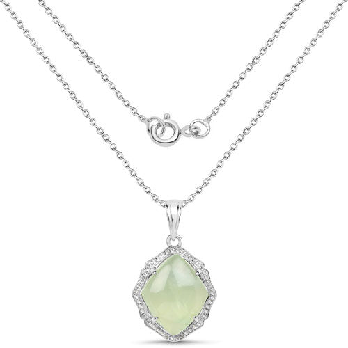 Pendentif en argent sterling avec préhnite véritable de 7,49 carats et topaze blanche