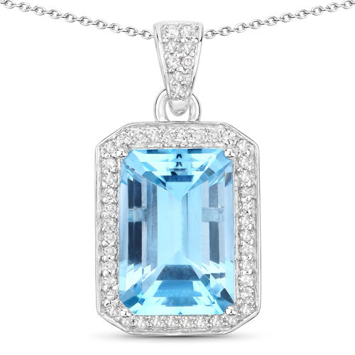 5.85 Carat Blue Topaz & Diamond Sterling Silver Pendant