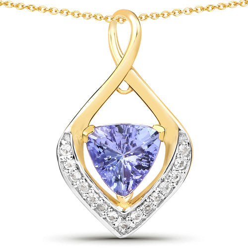 0.96 Carat Genuine Tanzanite and White Topaz Pendant in Sterling Silver