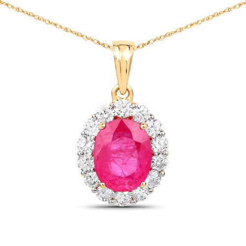 2.56 Carat Genuine Burma Ruby and White Diamond Pendant in 18K Gold