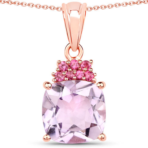 Colgante de Amatista Rosa y Rodolita Bañado en Oro Rosa de 18K
