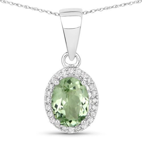 Pendentif en or blanc 14K avec tourmaline verte de 1,27 carat et diamants