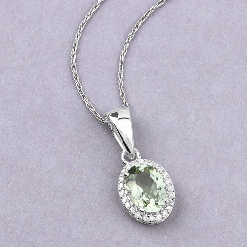 Pendentif en or blanc 14K avec tourmaline verte de 1,27 carat et diamants