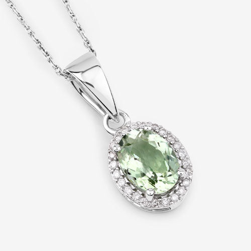 Pendentif en or blanc 14K avec tourmaline verte de 1,27 carat et diamants