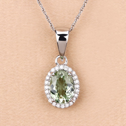 Pendentif en or blanc 14K avec tourmaline verte de 1,27 carat et diamants