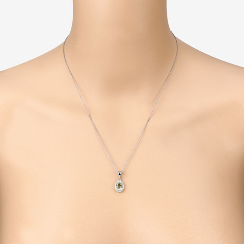 Pendentif en or blanc 14K avec tourmaline verte de 1,27 carat et diamants