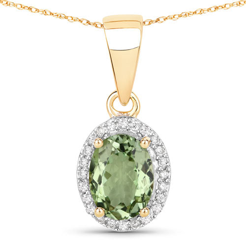 Pendentif en or 14K avec tourmaline verte et diamants de 1,27 carat