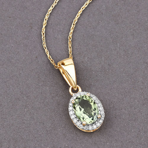 Pendentif en or 14K avec tourmaline verte et diamants de 1,27 carat