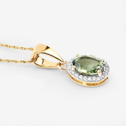 Pendentif en or 14K avec tourmaline verte et diamants de 1,27 carat