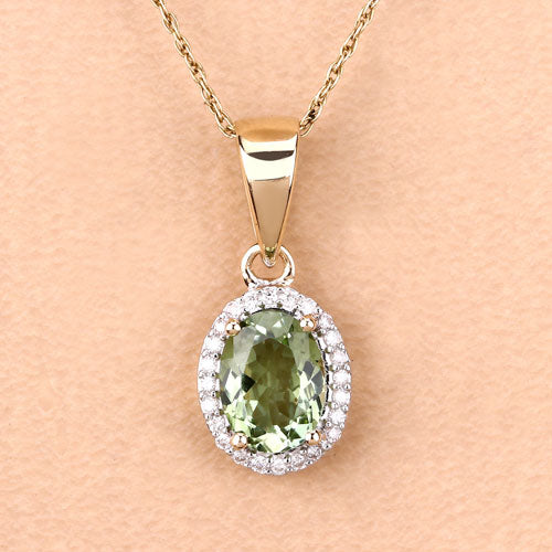 Pendentif en or 14K avec tourmaline verte et diamants de 1,27 carat