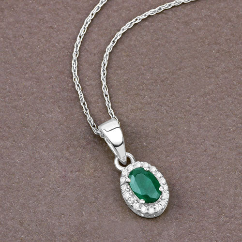 Colgante de Esmeralda Zambiana y Diamante Blanco de 0.81 Quilates en Oro Blanco de 14K
