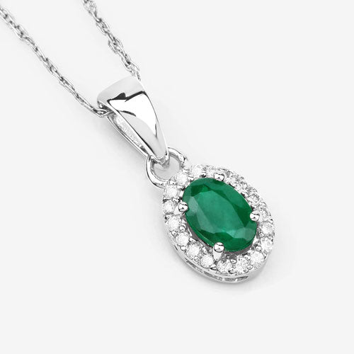Colgante de Esmeralda Zambiana y Diamante Blanco de 0.81 Quilates en Oro Blanco de 14K