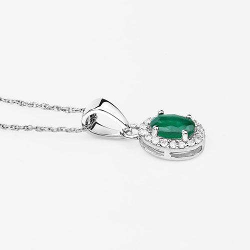 Colgante de Esmeralda Zambiana y Diamante Blanco de 0.81 Quilates en Oro Blanco de 14K