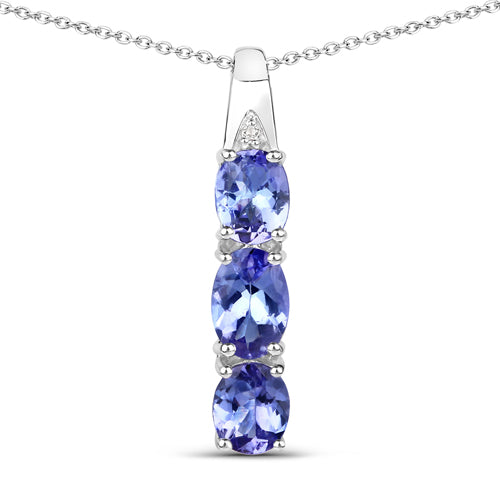 1.11 Carat Genuine Tanzanite & Diamond Pendant in Sterling Silver