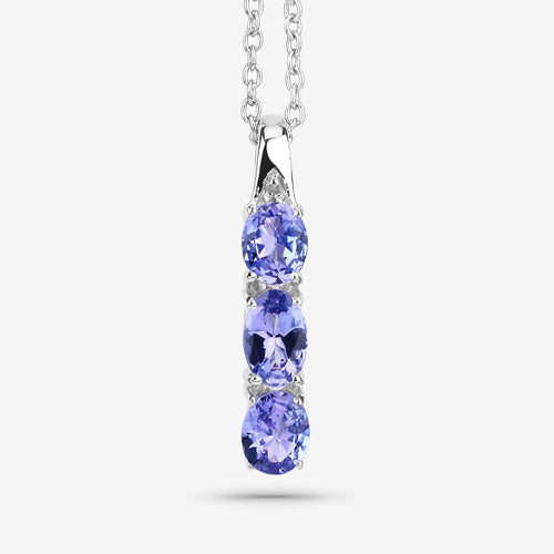 1.11 Carat Genuine Tanzanite & Diamond Pendant in Sterling Silver