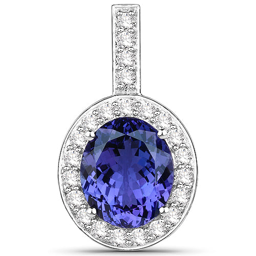 Pendentif en or blanc 18K avec tanzanite et diamants de 10,15 carats