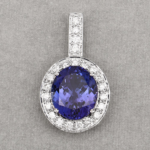Pendentif en or blanc 18K avec tanzanite et diamants de 10,15 carats