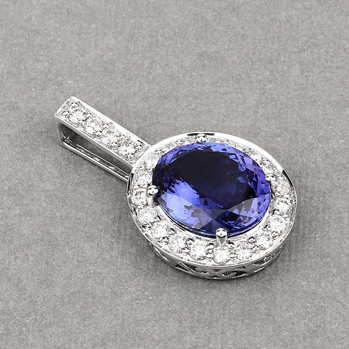 Pendentif en or blanc 18K avec tanzanite et diamants de 10,15 carats