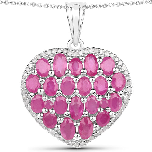 5.00 Carat Genuine Ruby and White Diamond Pendant in Sterling Silver