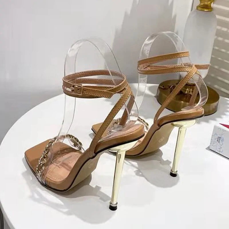 Tacones con Correa en el Tobillo de Cristal Transparente