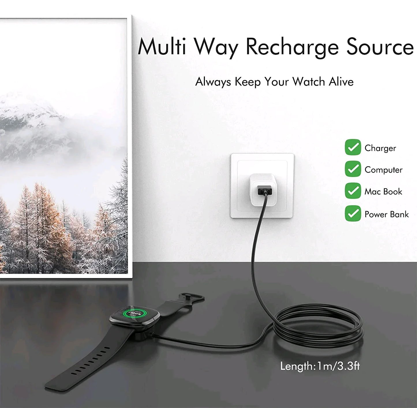 Chargeur sans fil premium pour Fitbit Sense et Versa 3
