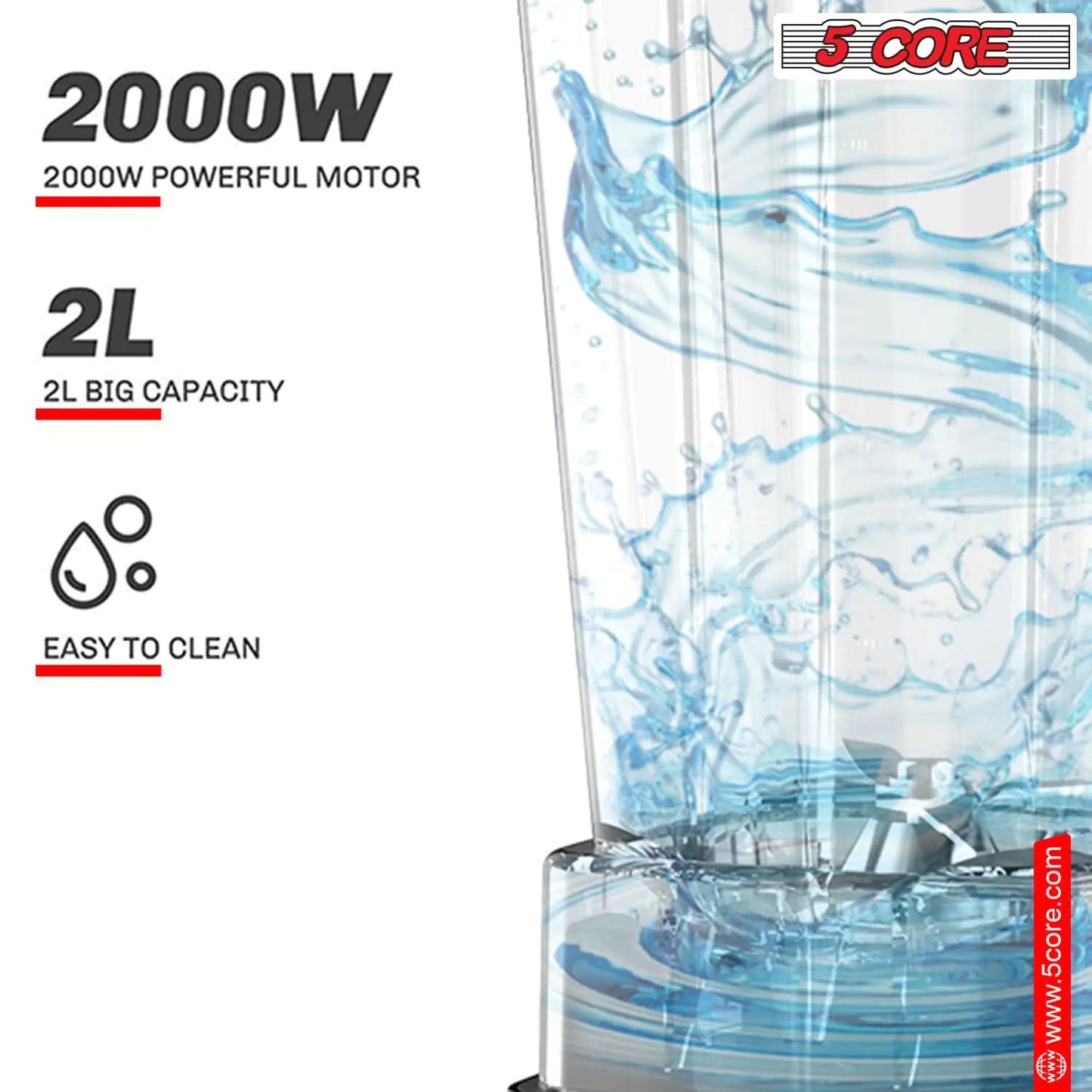 Mezcladora de mostrador 5Core 2000W con jarra de 68oz