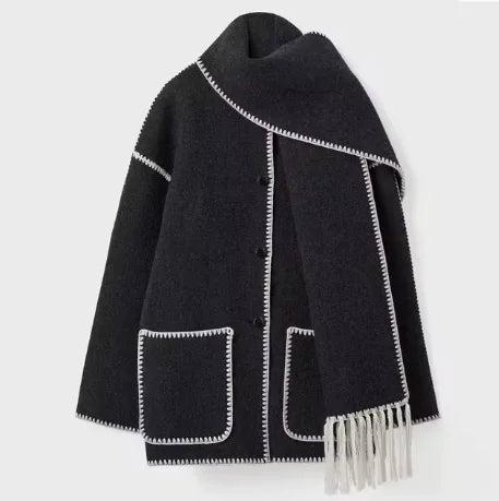 Manteau en Laine Épais Premium pour Femmes avec Écharpe