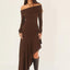 Elegant Long Sleeve Ruffled Dress in Brown
