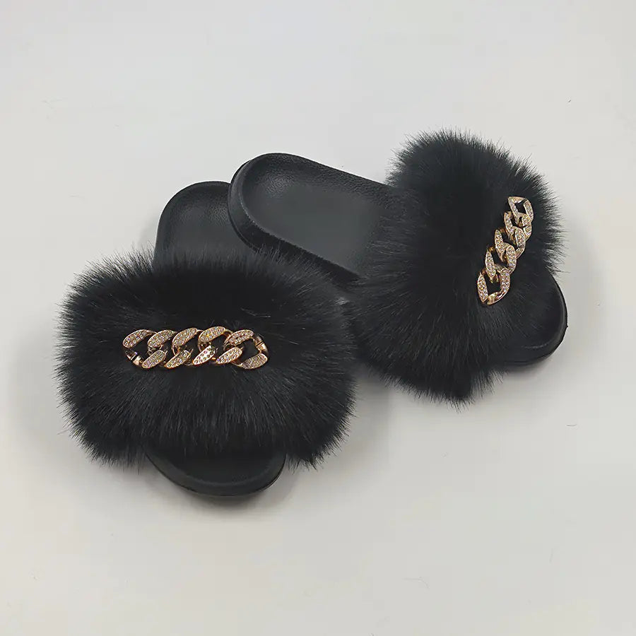Plush Imitation Fox Fur Flip Flops for Ultimate Comfort