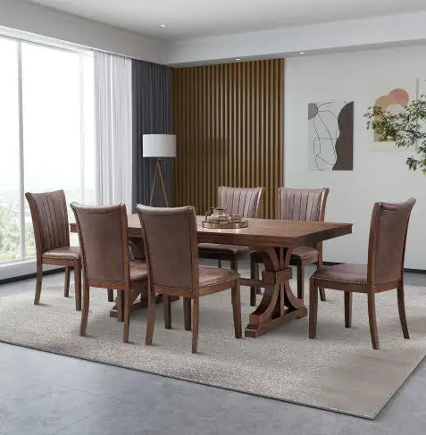 Mesa de Comedor de Madera de Caucho de Estilo Moderno de Mediados de Siglo para 6-8 Personas