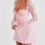 Vestido de Fiesta de Encaje Rosa de Lujo Elegante para Mujeres
