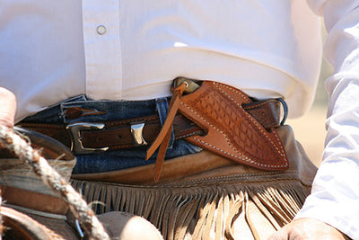 Cowboy's Companion: Buckaroo Damascus Steel Waist Knife with Bone Handle - Korvel
