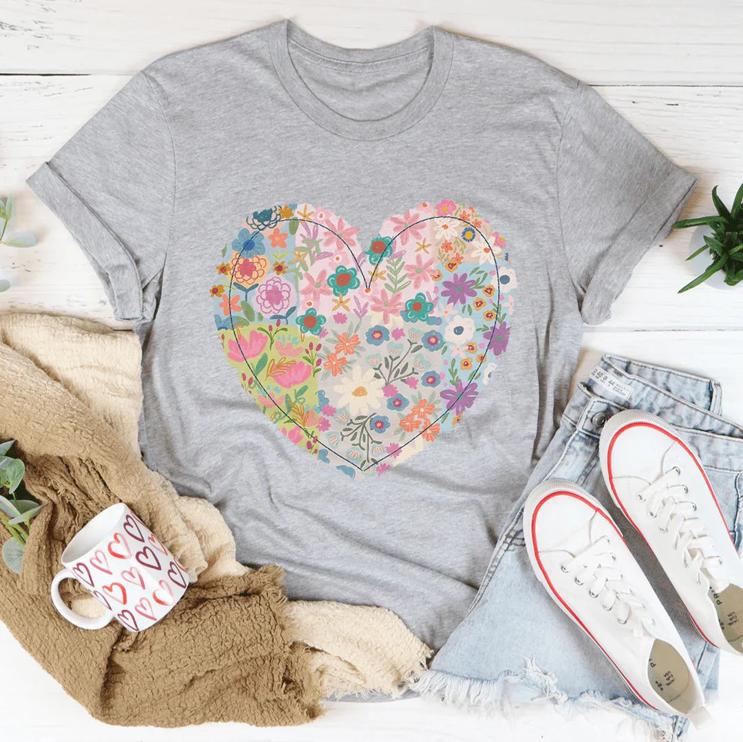 Patch Work Floral Heart T-Shirt