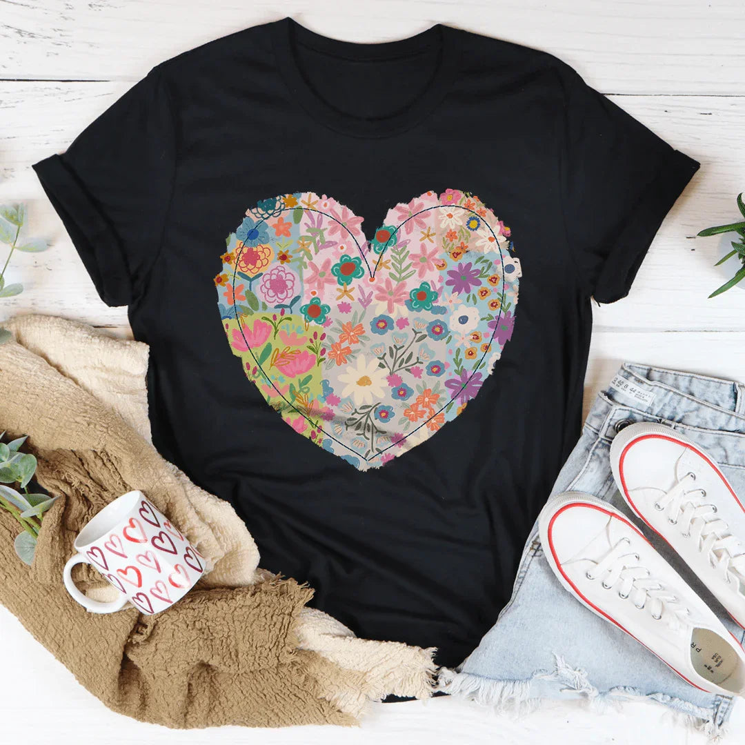 Patch Work Floral Heart T-Shirt