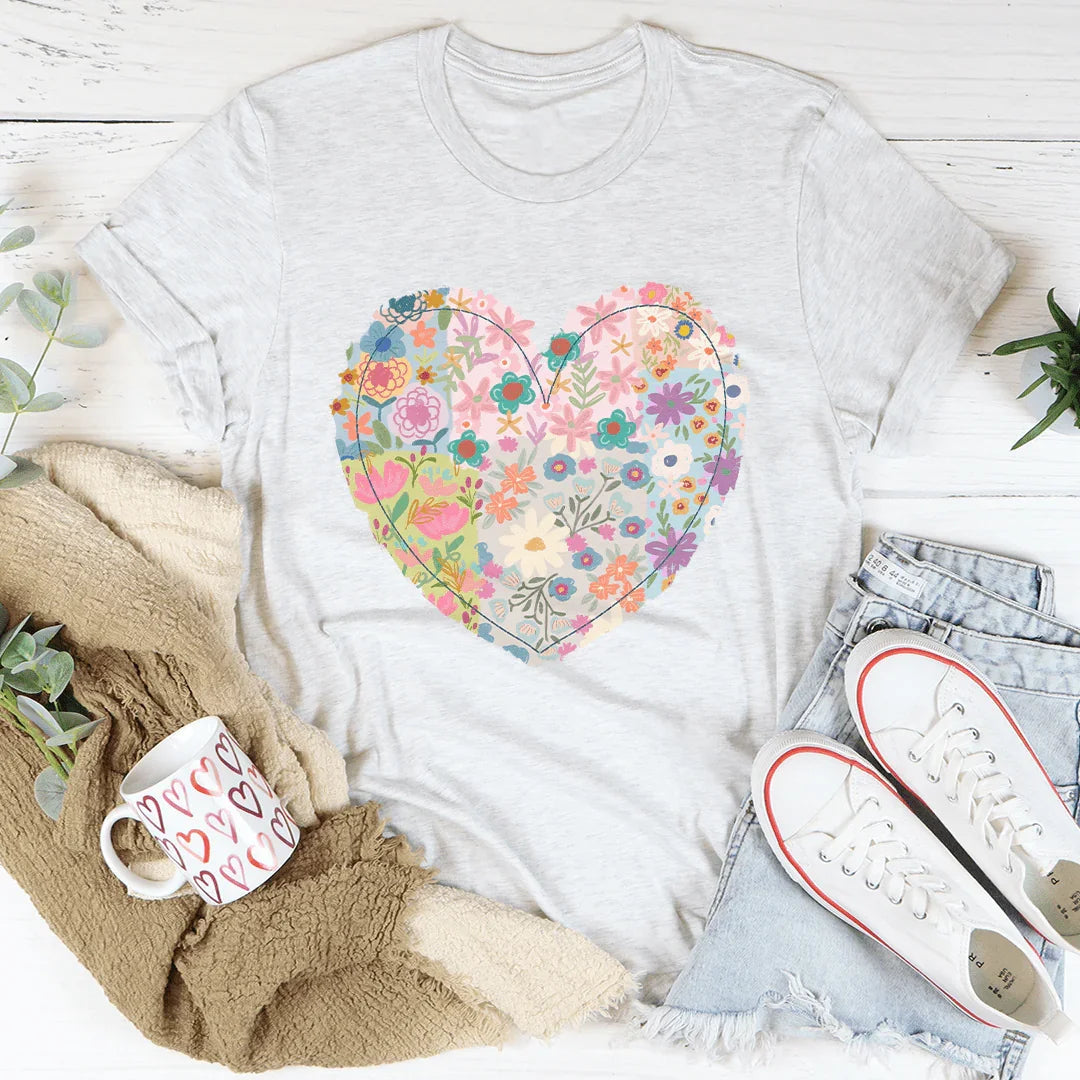 Patch Work Floral Heart T-Shirt