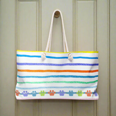 Paw Prints on Stripes Weekender Bag
